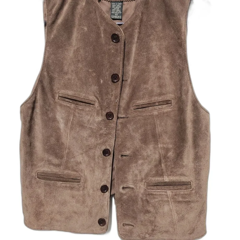 Nwt Vintage Banana Republic 100% Leather Suede Brown Vest Men's Unisex XS 90's